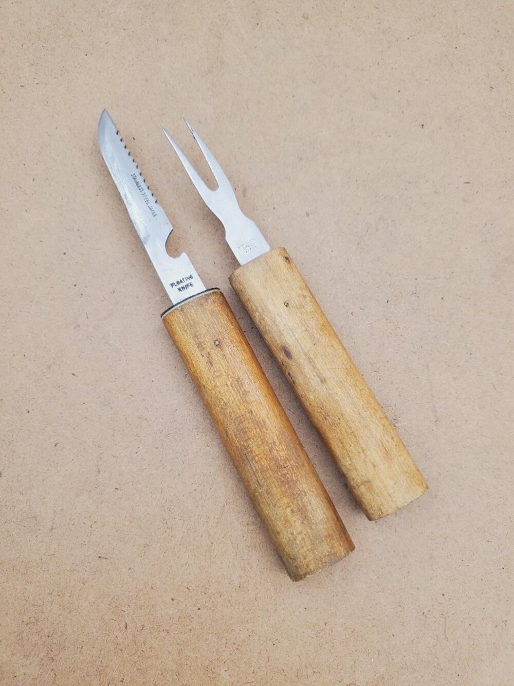 Vintage fork and knife set in a handmade wooden case fittings , Gift from Japan